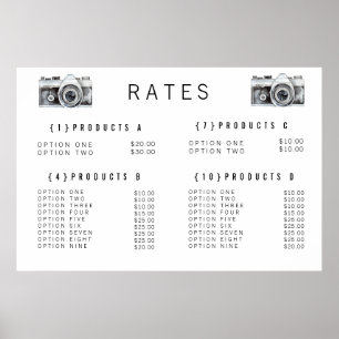 Poster Menu de prix du photographe à l'appareil photo aqu