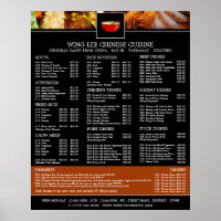 Menu de restaurant chinois