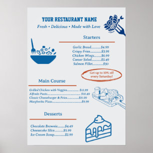 Poster Menu de restaurant d'affaires personnalisé mignon