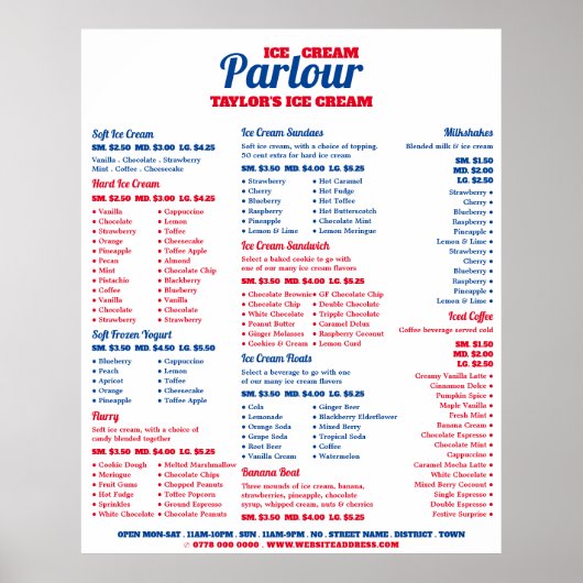 Poster Menu de salon de glace moderne (Devant)