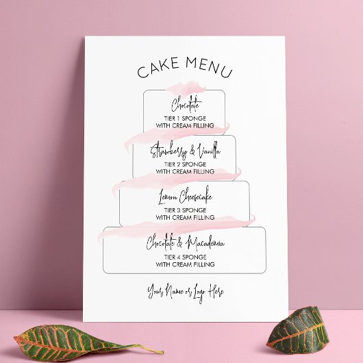 Poster Menu de saveurs de gâteau écriture rose pâle fémin