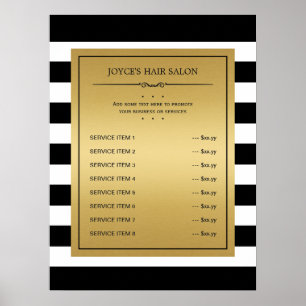 Poster Menu de service classique or Black White Stripes