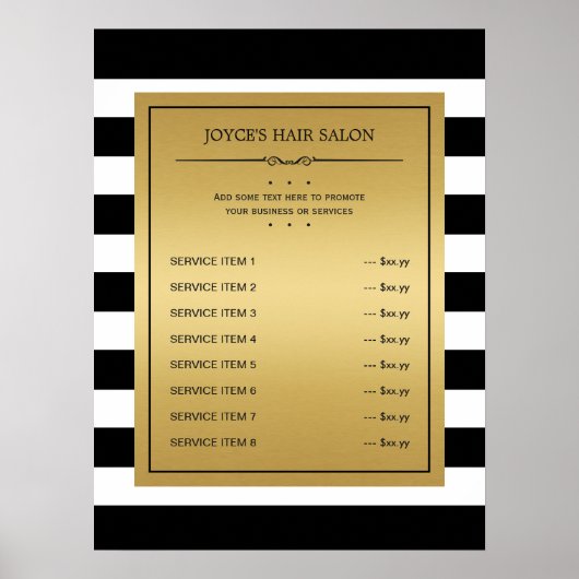 Poster Menu de service classique or Black White Stripes (Devant)