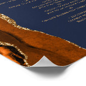 Poster Menu de table de mariage bleu marine Agate Orange  (Coin)