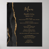 Poster Menu de table de mariage élégant noir et or (Devant)