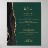 Poster Menu de table de mariage élégant noir or vert (Devant)