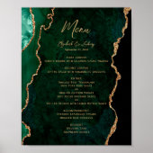 Poster Menu de table de mariage en agate dorée verte émer (Devant)