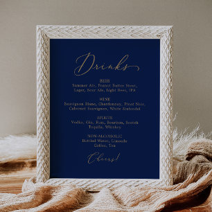 Poster Menu Délicat Gold and Navy Mariage Drink