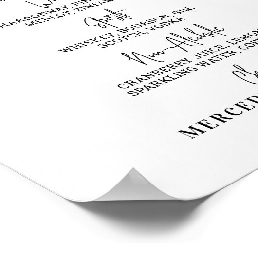 Poster Menu des boissons de bar de mariage Calligraphie p (Coin)