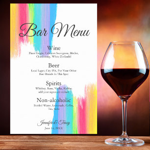 Poster Menu des boissons de mariage arc-en-ciel aquarelle