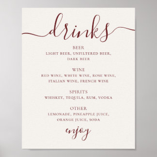 Poster Menu des Boissons de Mariage en Ivoire Douce | Pan