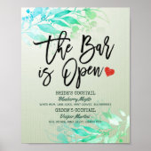 Poster Menu des boissons de mariage Feuilles vertes Le ba (Devant)