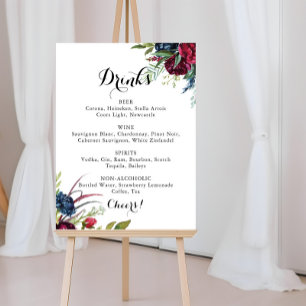 Poster Menu des boissons de mariage floral bohème fantais