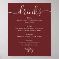 Menu des Boissons de Mariage Rouge Vin Profond. Pa