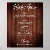 Poster Menu des boissons de mariage rustique Bar personna (Devant)