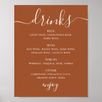 Menu des Boissons de Mariage Sienne | Panneau de B