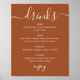 Poster Menu des Boissons de Mariage Sienne Panneau de B