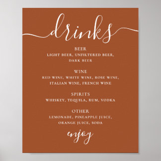 Poster Menu des Boissons de Mariage Sienne | Panneau de B
