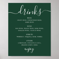 Menu des Boissons de Mariage Vert Forêt Sombre | P