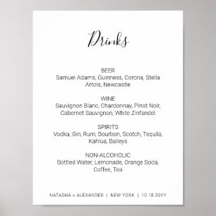 Poster Menu des boissons de Natasha Black pour un mariage