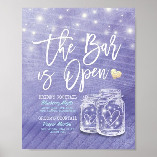 Poster Menu des boissons du bar de mariage dans un pot Ma (Devant)