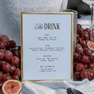 Poster Menu des boissons du bar de mariage marron et bleu
