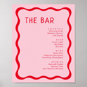 Poster Menu des boissons du bar ondulé rose et rouge rétr