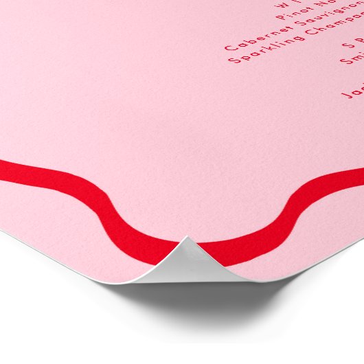 Poster Menu des boissons du bar rétro rose et rouge ondul (Coin)