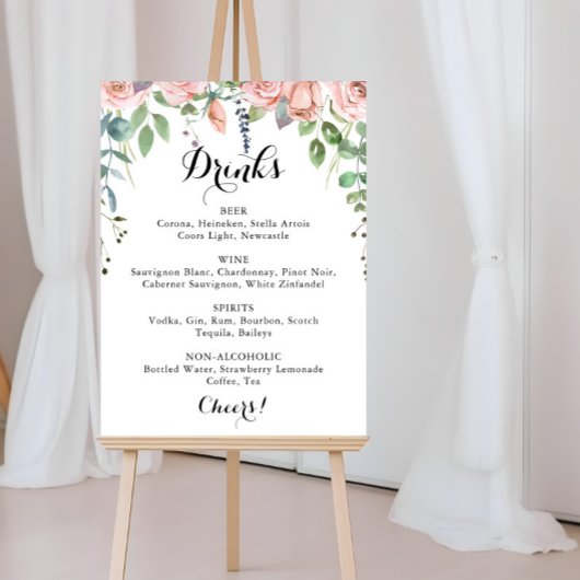 Poster Menu des boissons florales de mariage de brise d'é