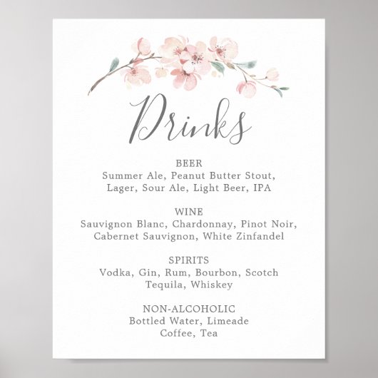 Poster Menu des boissons Mariages Spring Cherry Blossom (Devant)