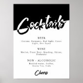 Poster Menu des boissons pour soirée chic noir et blanc (Devant)