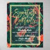 Poster Menu des boissons signatures de mariage floral tro (Devant)
