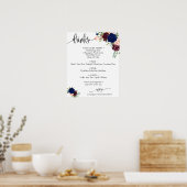 Poster Menu des boissons signe mariage floral navy bordea (Cuisine)