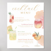 Poster Menu des cocktails aquarelle Bar de mariage Menu d (Devant)