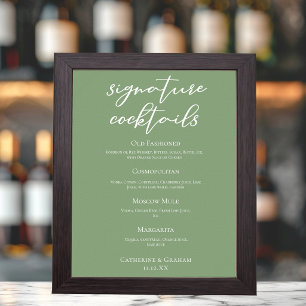 Poster Menu des Cocktails Signature de Mariage de Printem