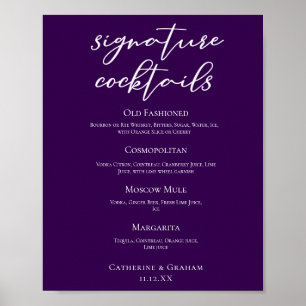 Poster Menu des cocktails signature de mariage violet fon
