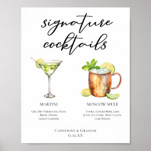 Poster Menu des cocktails signature Martini Moscow Mule