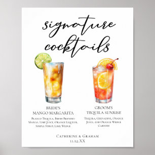 Poster Menu des cocktails Tequila Sunrise Mango Margarita
