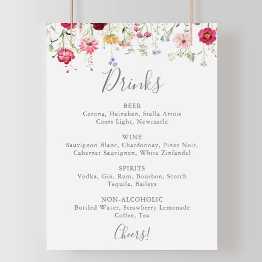 Poster Menu des Mariages Fleur sauvage Multicolor Simple