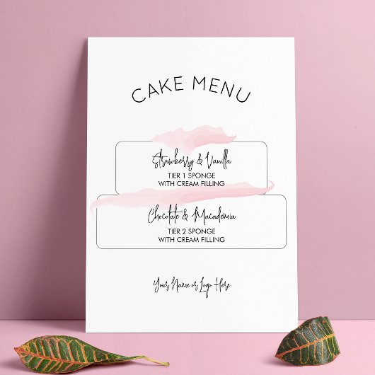 Poster Menu des saveurs de gâteau aquarelle rose féminine