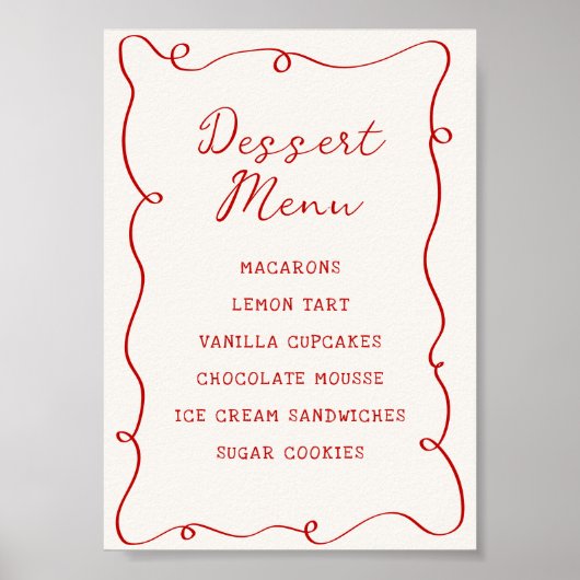 Poster Menu Dessert Cadre Rouge Dessiné à la Main (Devant)