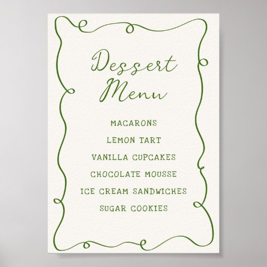 Poster Menu Dessert Cadre Vert Levé À La Main (Devant)