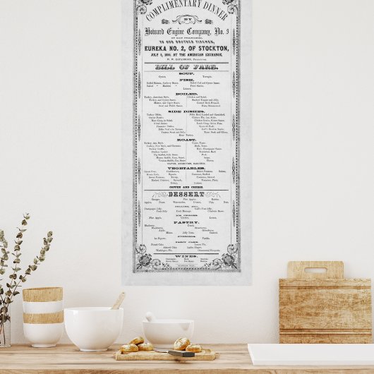 Poster MENU DÎNER pour FIREMEN 1856 (Cuisine)