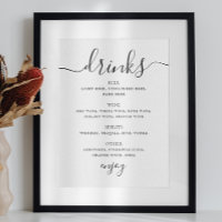 Menu du bar à boissons de mariage en écriture noir