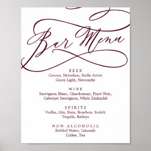 Poster Menu du bar à calligraphie texte burgundy romantiq