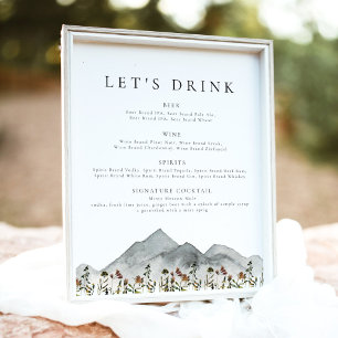 Poster Menu du bar Boho Mountain Wildflower Let's Drink