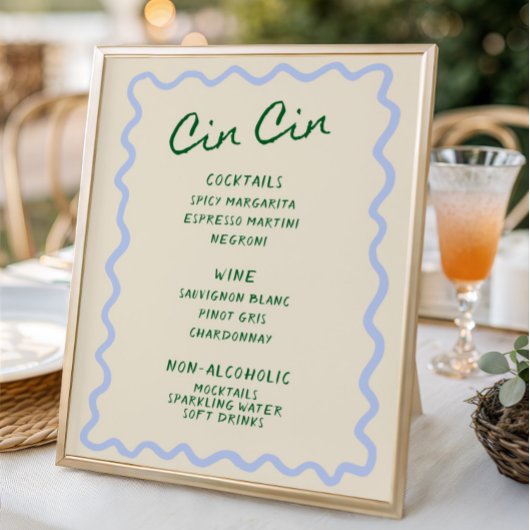 Poster Menu du bar Cin Cin bleu vert Love in Bloom