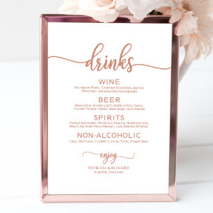 Poster Menu du bar de boissons de mariage calligraphie ro