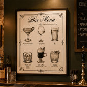 Poster Menu du bar de cocktail de calligraphie classique