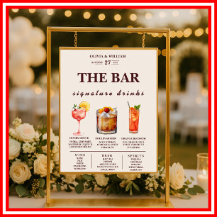 Poster Menu du bar de mariage avec boissons signatures él